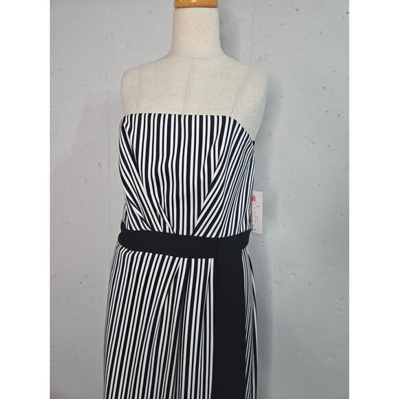 NWT Halston Strapless Maxi Pinstripe Bow Belt Dress size 8 - Picture 4 of 8